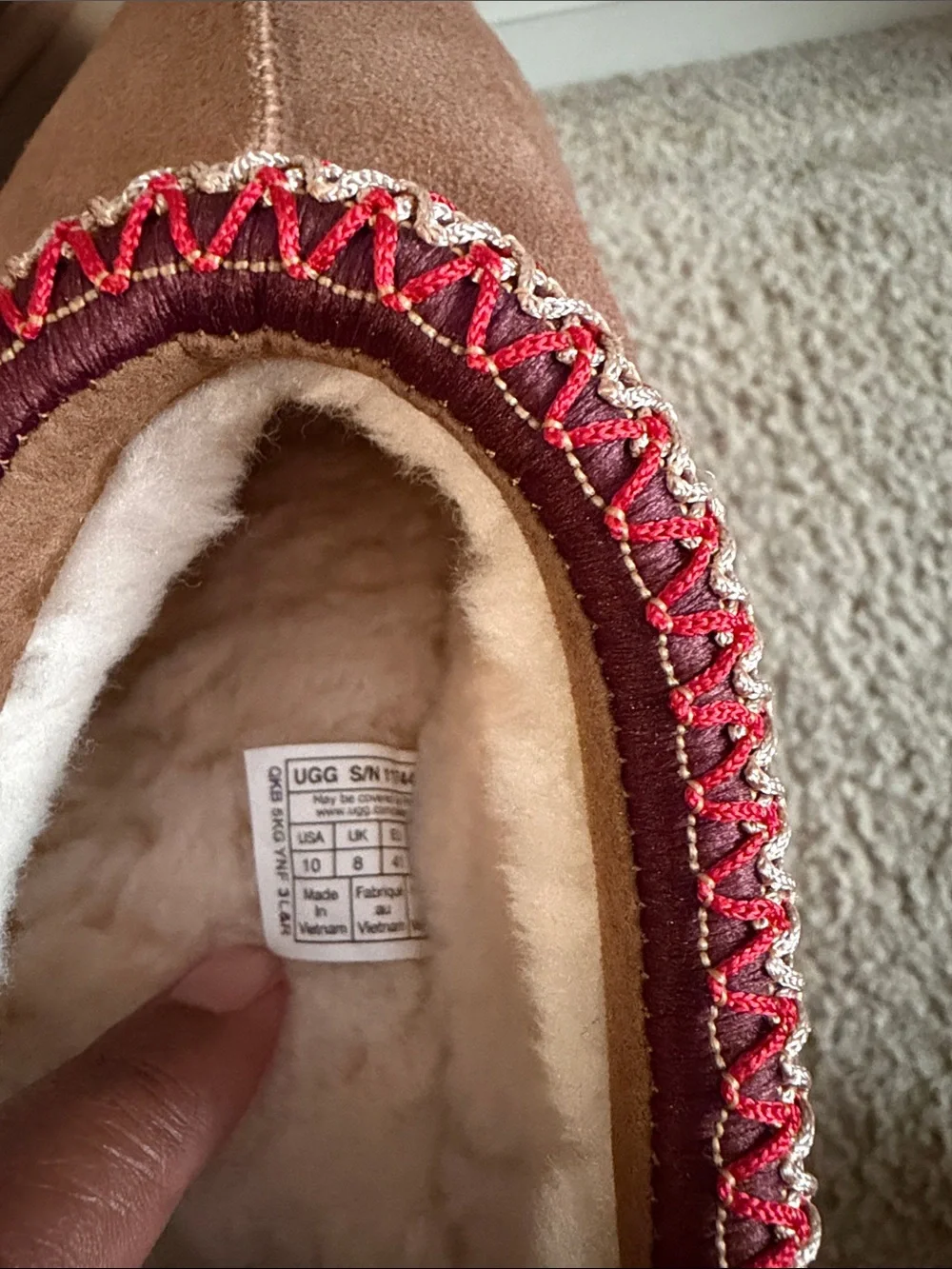 UGG Chestnut Mule with Red and Cream Knit Trim - Picture 6 of 8